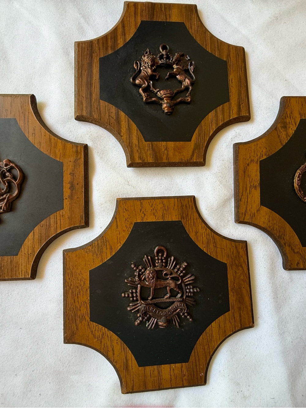 Set of 4 Mid Century British Coat of Arms Wall Plaques Castlecore